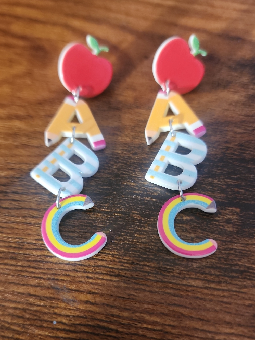 FIRM PRICE ABC Rainbow Apple Dangle Earrings - Colorful School-Themed Earrings